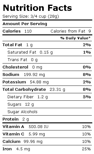 Nutrition Facts Label for Cheerios Frosted Cheerios Cereal
