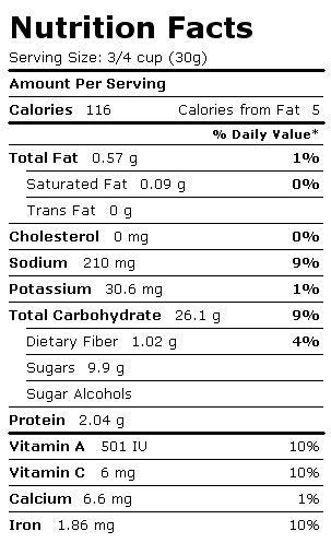 Nutrition Facts Label for Corn Flakes Honey Crunch Corn Flakes Cereal