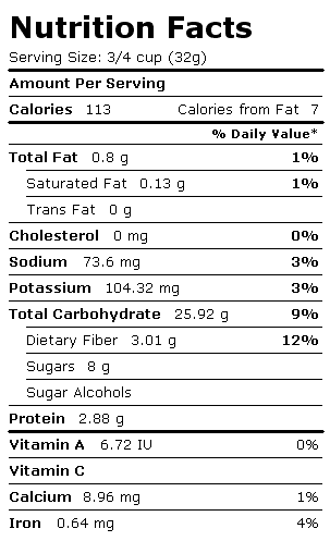 Nutrition Facts Label for Kashi Cereal, Medley Cereal