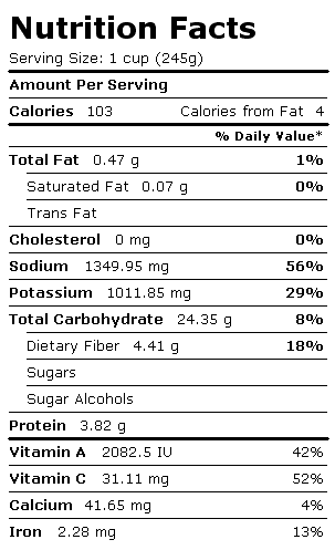 Nutrition Facts Label for Tomato Sauce, w/Onions, Canned