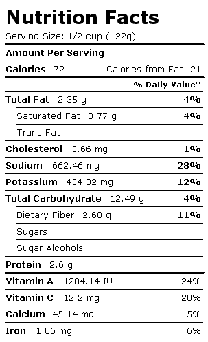 Nutrition Facts Label for Tomato Sauce, w/Herbs + Cheese, Canned