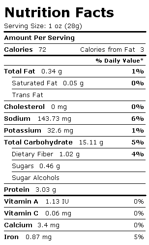Nutrition Facts Label for Bagel, Oat Bran