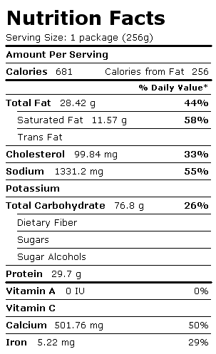 Nutrition Facts Label for Hot Pockets Ham 'n Cheese Stuffed Sandwich, Frozen