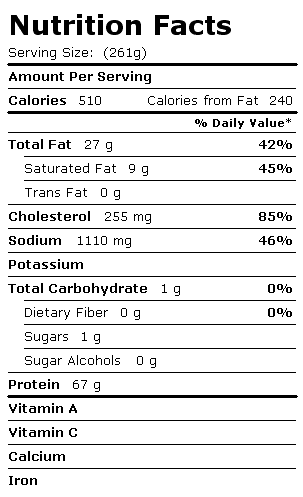 Nutrition Facts Label for Boston Market 1/4 White Simply Seasoned Chicken