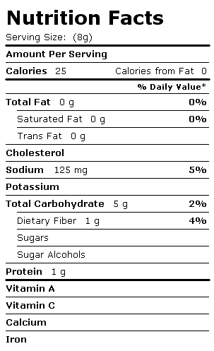 Nutrition Facts Label for AlpineAire Foods Celery, Cross-Cut, Dehydrated