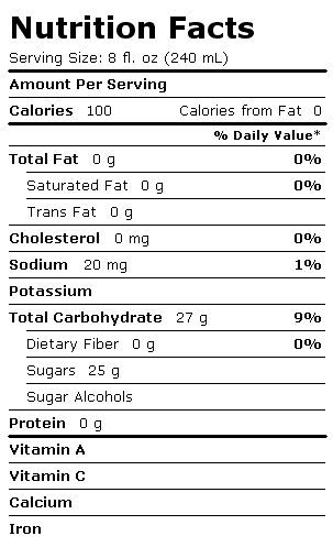 Nutrition Facts Label for Arizona Beverages Juice, Fruit Juice, Mucho Mango