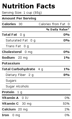 Nutrition Facts Label for Birds Eye Baby Broccoli Florets