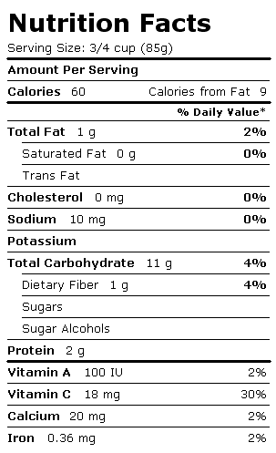 Nutrition Facts Label for Birds Eye Broccoli, Corn & Peppers
