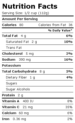 Nutrition Facts Label for Birds Eye California Blend & Cheddar Cheese Sauce