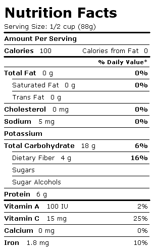 Nutrition Facts Label for Birds Eye Fordhook Lima Beans