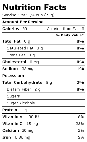 Nutrition Facts Label for Birds Eye Italian Blend