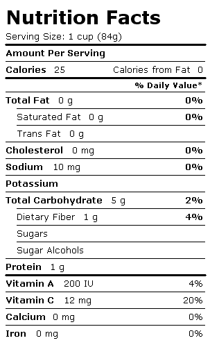 Nutrition Facts Label for Birds Eye Pepper Stir-Fry
