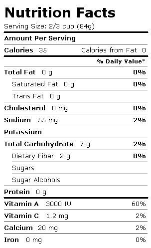 Nutrition Facts Label for Birds Eye Sliced Carrots