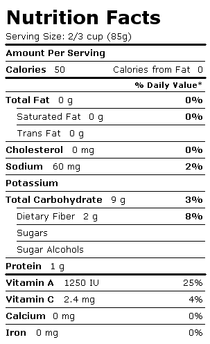 Nutrition Facts Label for Birds Eye Soup Vegetables