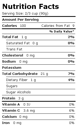 Nutrition Facts Label for Birds Eye Sweet Kernel Corn