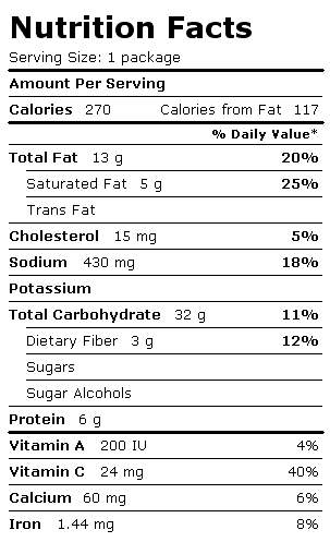 Nutrition Facts Label for Birds Eye Vegetables & Shells in Garlic Butter Sauce
