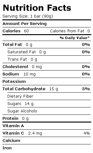 Nutrition Facts Label for Blue Bunny Frozfruit Bar, Superfruit Raspberry Acai