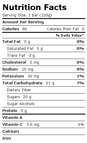 Nutrition Facts Label for Blue Bunny Frozfruit On-the-Go Bars, Chunky Pineapple