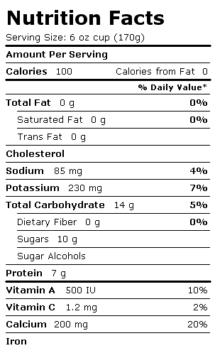 Nutrition Facts Label for Blue Bunny Yogurt, Light, Superfruit, Black Currant
