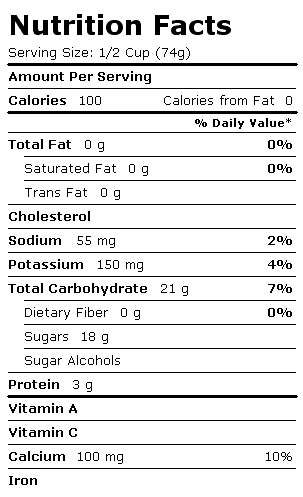Nutrition Facts Label for Blue Bunny Frozen Yogurt, Fat Free, Strawberry Cheesecake