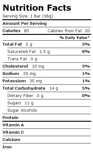 Nutrition Facts Label for Blue Bunny Bars, Root Beer Float Bars