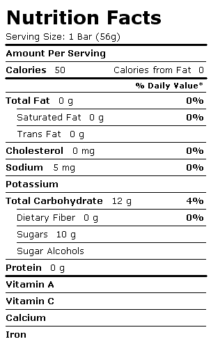 Nutrition Facts Label for Blue Bunny Bars, Sour Power Bomb Pop