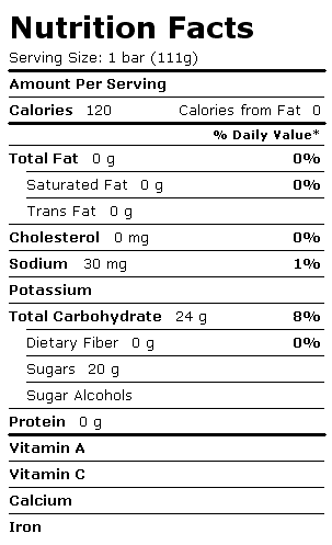 Nutrition Facts Label for Blue Bunny Bars, Jolly Rancher Ice Pop