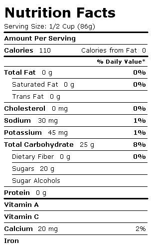 Nutrition Facts Label for Blue Bunny Sherbet, Fat Free, Lime Sherbet