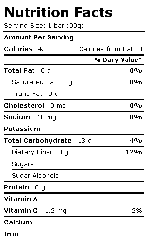 Nutrition Facts Label for Blue Bunny Frozfruit Bars, no Sugar Added, Fat Free, Raspberry