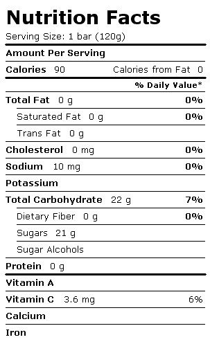 Nutrition Facts Label for Blue Bunny Frozfruit Bar, Fat Free, Double Lime