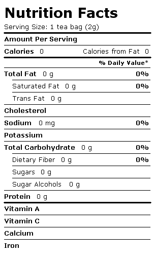 Nutrition Facts Label for Celestial Seasonings Green Tea, Green Tea Sampler
