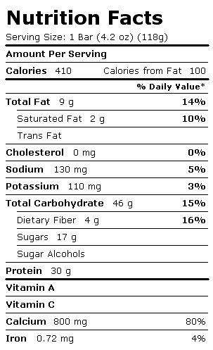 Nutrition Facts Label for Chef Jays Tri O Plex, Banana Walnut