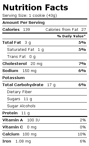 Nutrition Facts Label for Chef Jays Cookies, Oatmeal Raisin