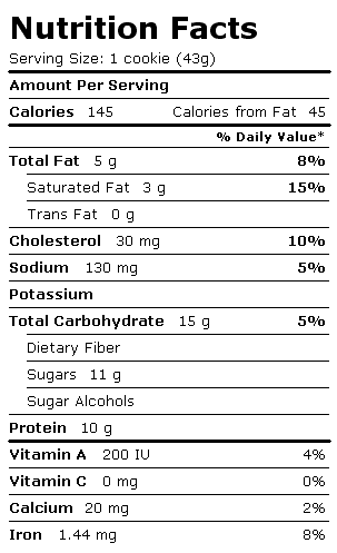 Nutrition Facts Label for Chef Jays Cookies, Chocolate Chip