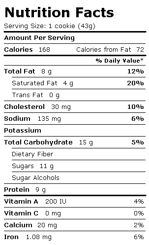 Nutrition Facts Label for Chef Jays Cookies, White Chocolate Chip Macadamia Nut