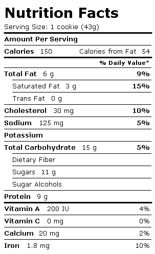 Nutrition Facts Label for Chef Jays Cookies, Double Chocolate Chip
