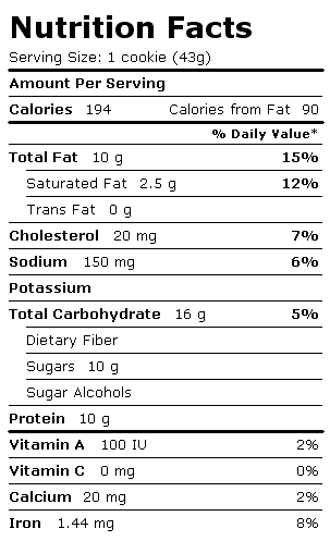 Nutrition Facts Label for Chef Jays Cookies, Peanut Butter