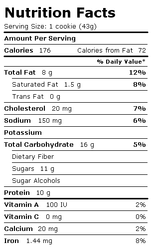 Nutrition Facts Label for Chef Jays Cookies, Peanut Butter Chocolate Chip
