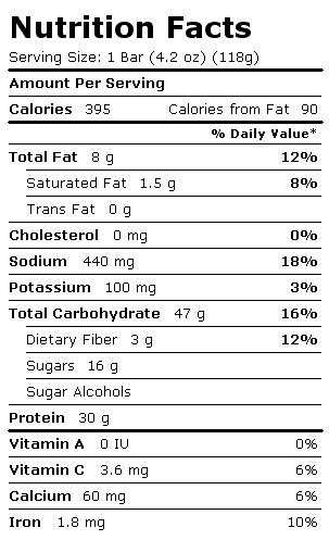 Nutrition Facts Label for Chef Jays Tri O Plex, Cookie Dough Chocolate Chip