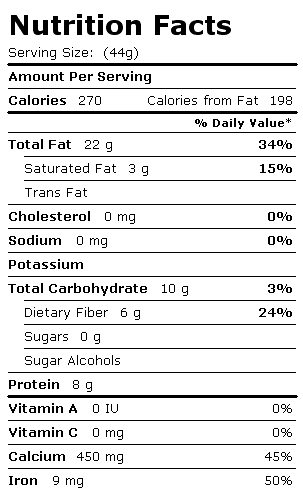 Nutrition Facts Label for Dan D Pack Seeds, White Sesame Seeds