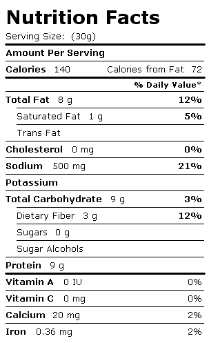 Nutrition Facts Label for Dan D Pack Spices, Soya Bacon Bits