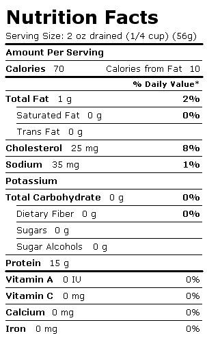 Nutrition Facts Label for Bumble Bee Albacore, Chunk White, Very Low Sodium, in Water