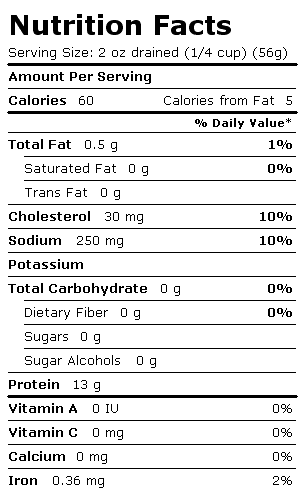 Nutrition Facts Label for Bumble Bee Tuna, Chunk Light, in Water
