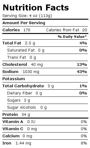 Nutrition Facts Label for Bumble Bee Albacore, Prime Fillet Steak Entrees
