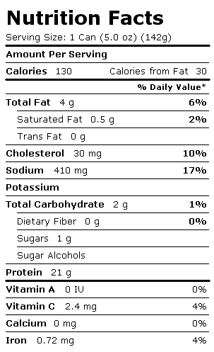 Nutrition Facts Label for Bumble Bee Easy Peel Sensations, Lemon & Cracked Pepper