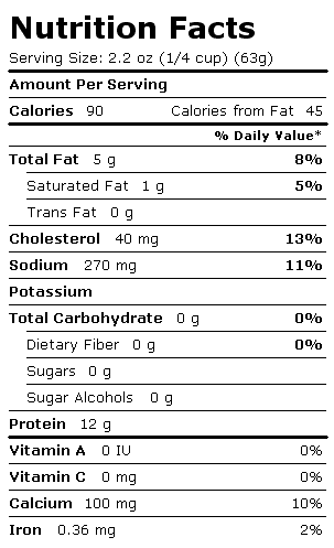 Nutrition Facts Label for Bumble Bee Salmon, Pink