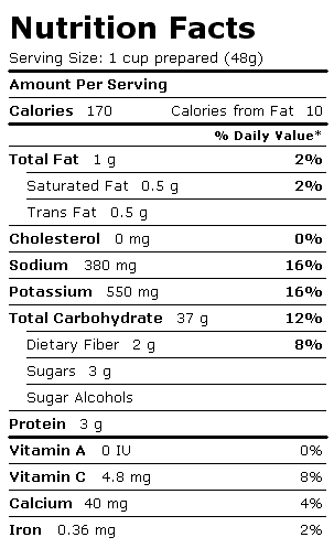 Nutrition Facts Label for Hamburger Helper Cheesy Hashbrowns