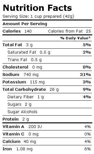 Nutrition Facts Label for Hamburger Helper Crunchy Taco