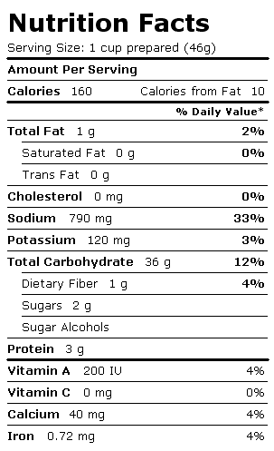 Nutrition Facts Label for Hamburger Helper Double Cheese Quesadilla