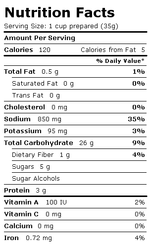 Nutrition Facts Label for Hamburger Helper Lasagne